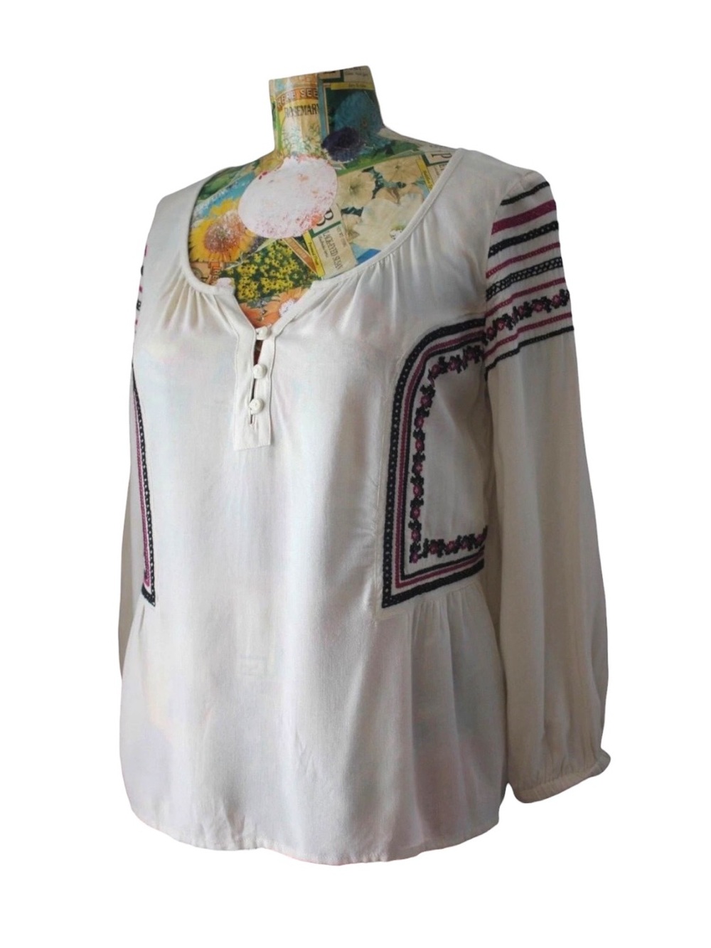 American Eagle Bohemian Flowy Sleeve Peasant Embroidered Summer Top Sz Small - Picture 6 of 10